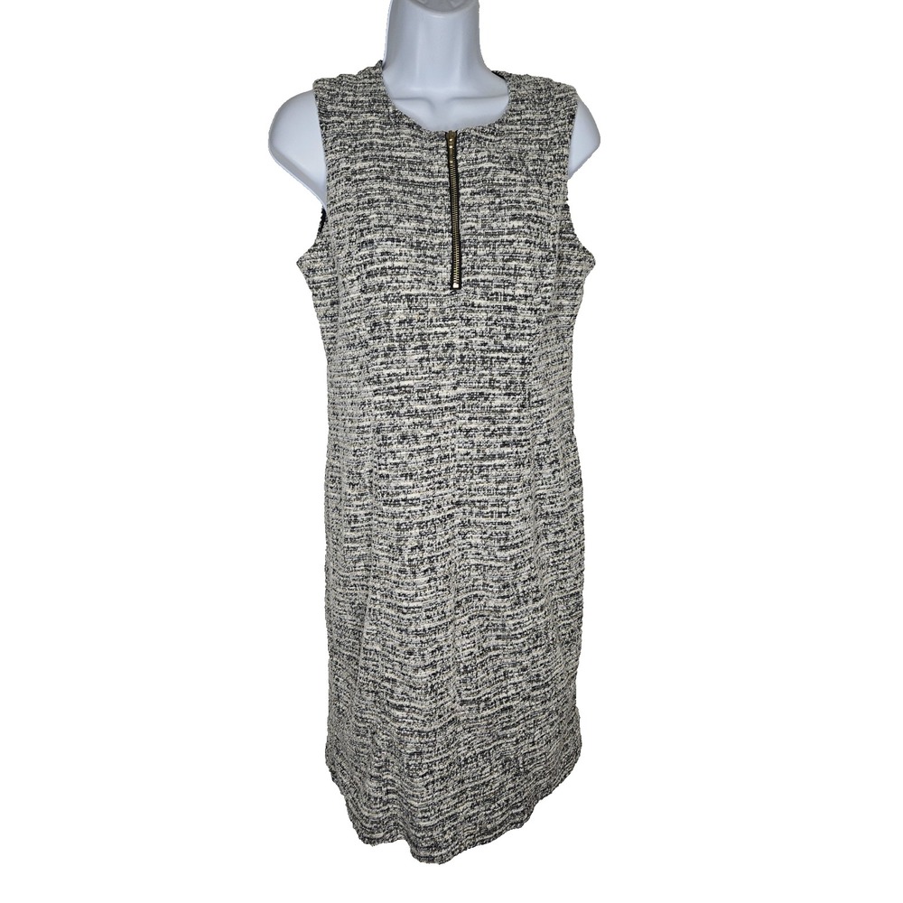 Apt. 9 Women's Sleeveless Tweed Shift Dress Small Gray Black White Zip Neck Work